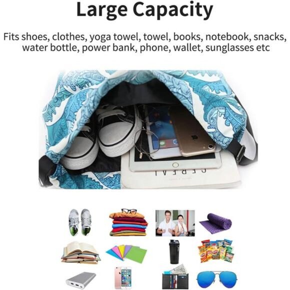 Waterproof Drawstring Bag, Gym Bag Sackpack Sports Beach Backpack for Men Women - Picture 6 of 8